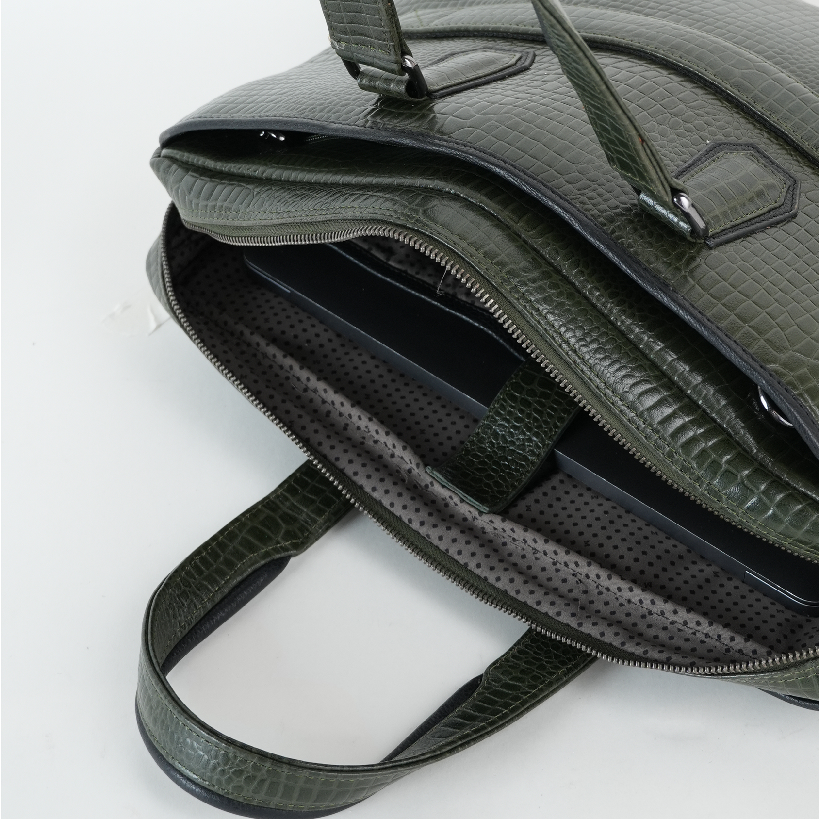 Cobbble Croco Executive Laptop Briefcase - Olive Green