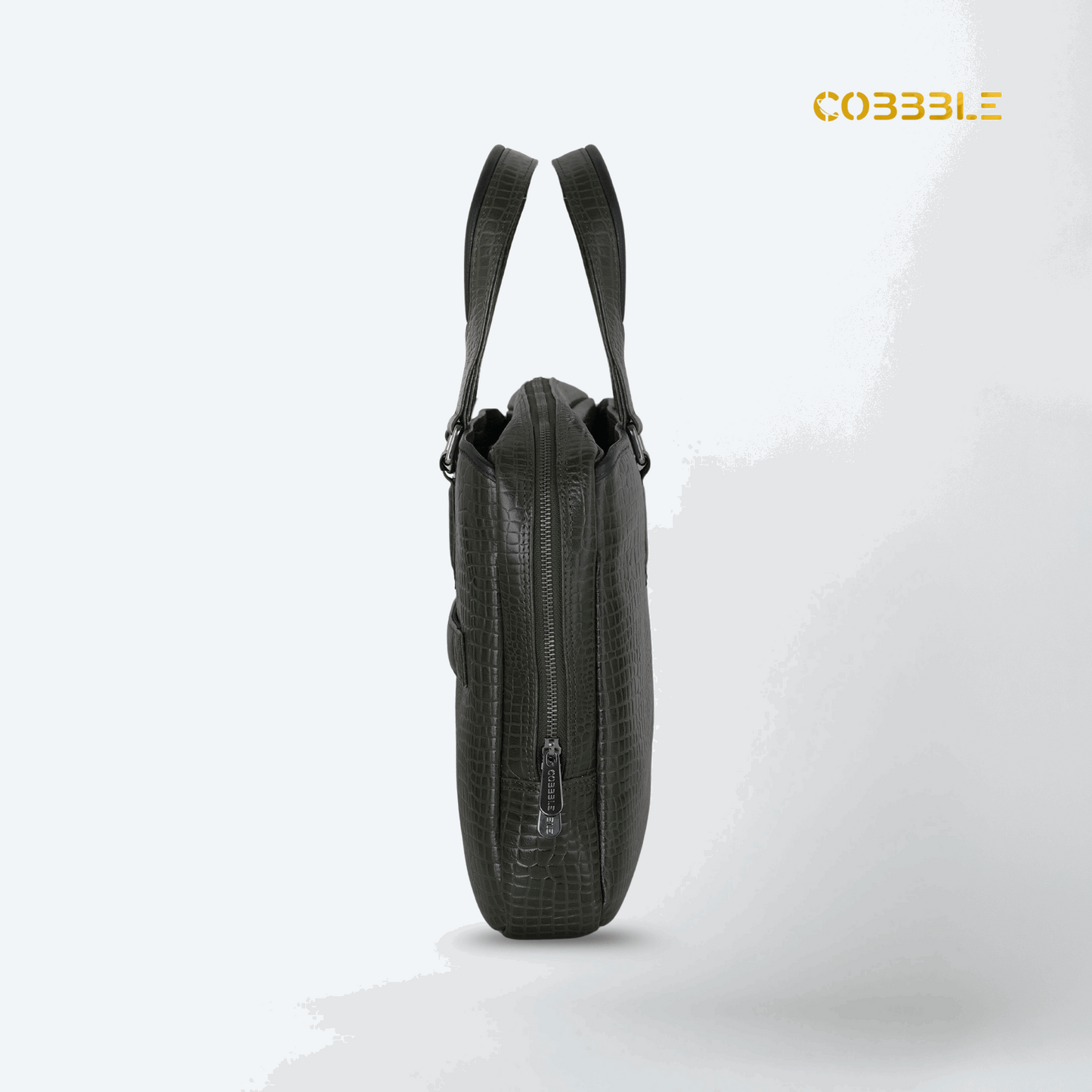 Cobbble Croco Executive Laptop Briefcase - Olive Green