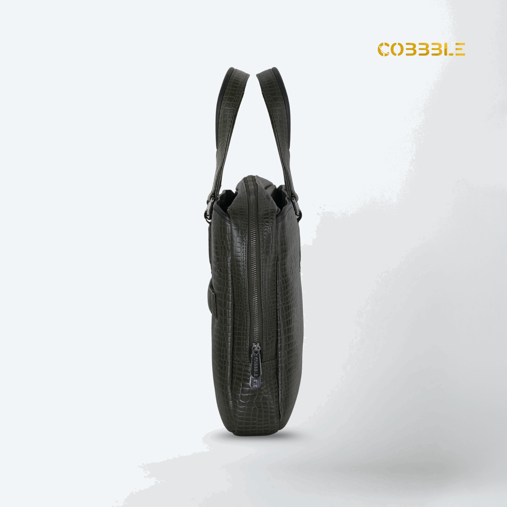 Cobbble Croco Executive Laptop Briefcase - Olive Green