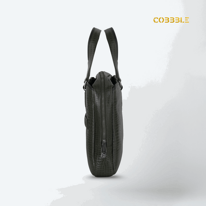 Cobbble Croco Executive Laptop Briefcase - Olive Green