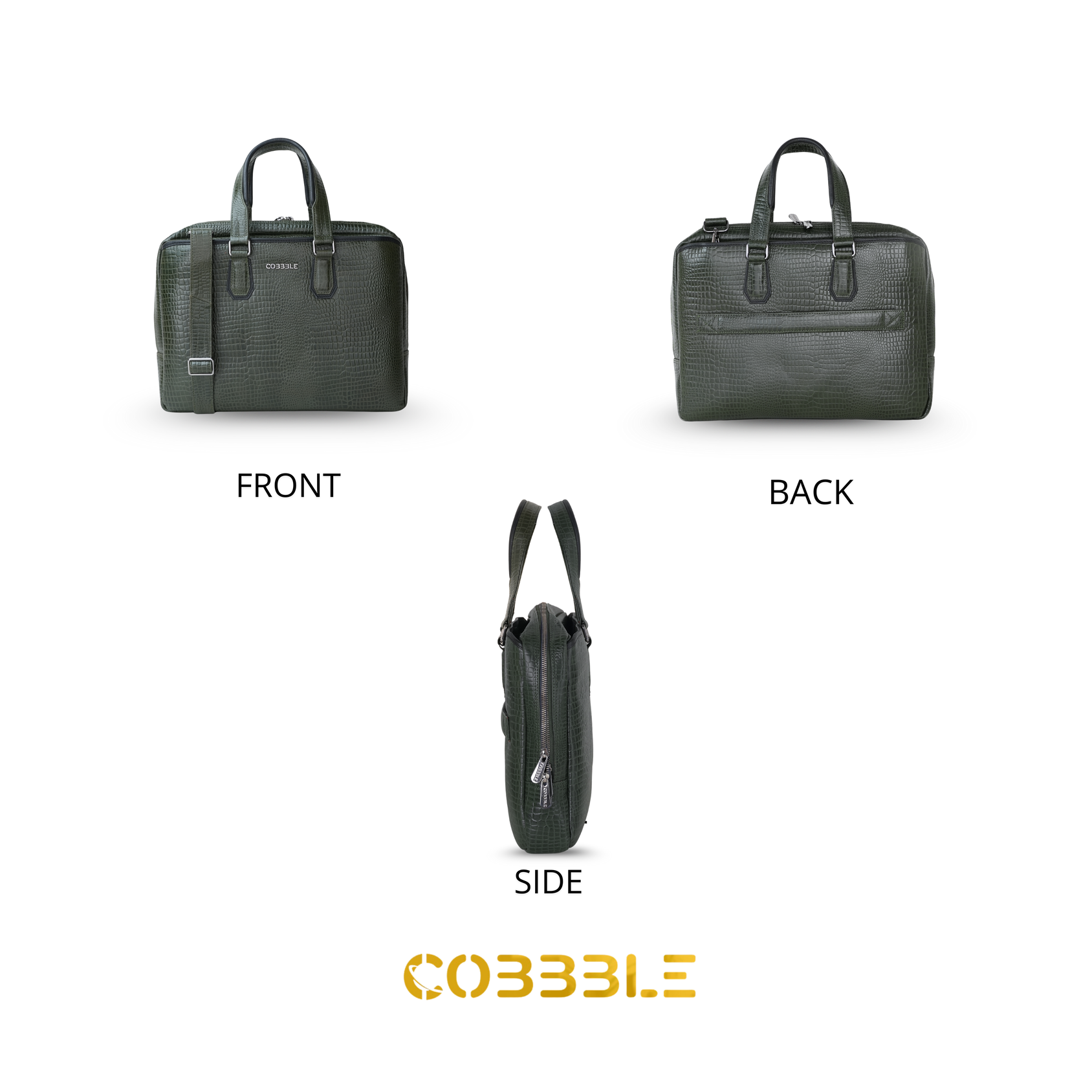 Cobbble Croco Executive Laptop Briefcase - Olive Green
