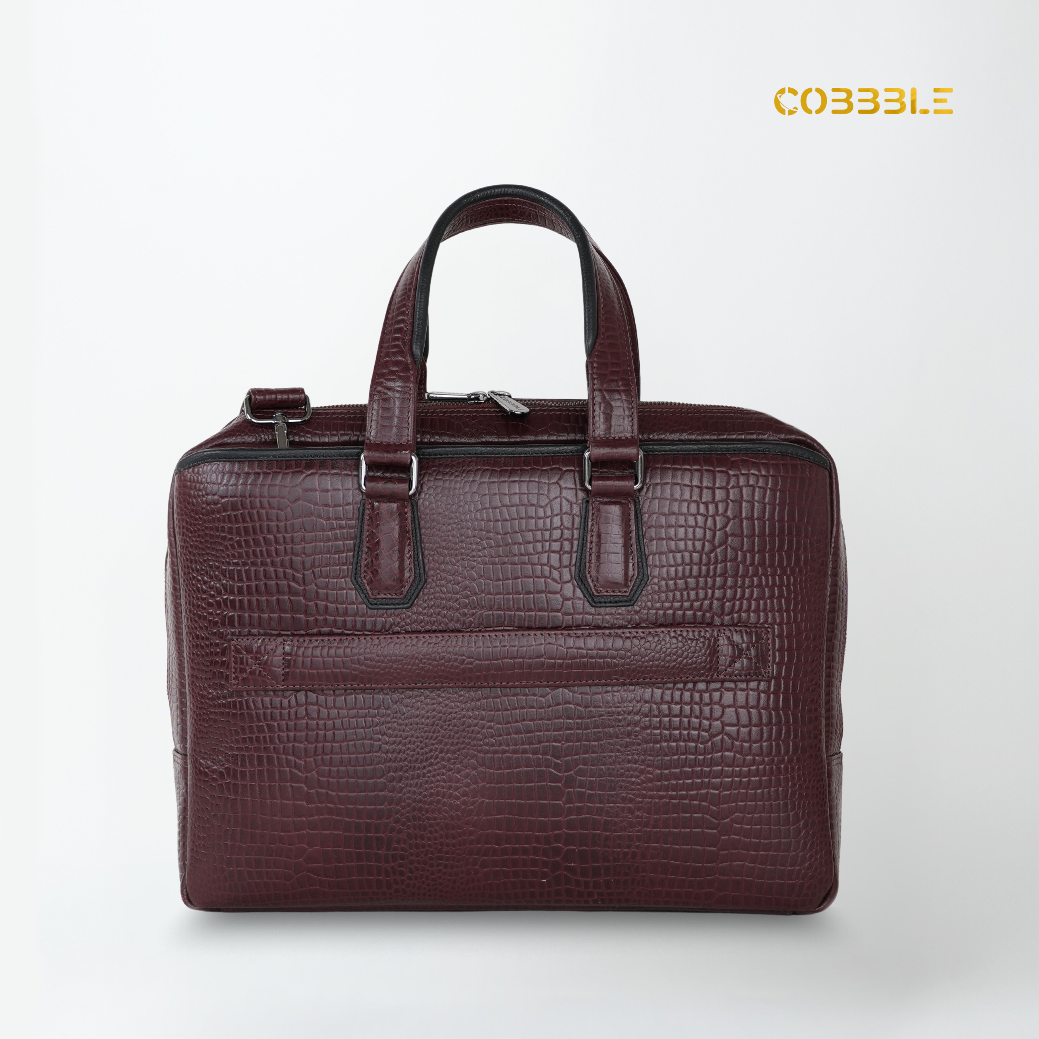 Cobbble Croco Executive Laptop Briefcase - Cherry