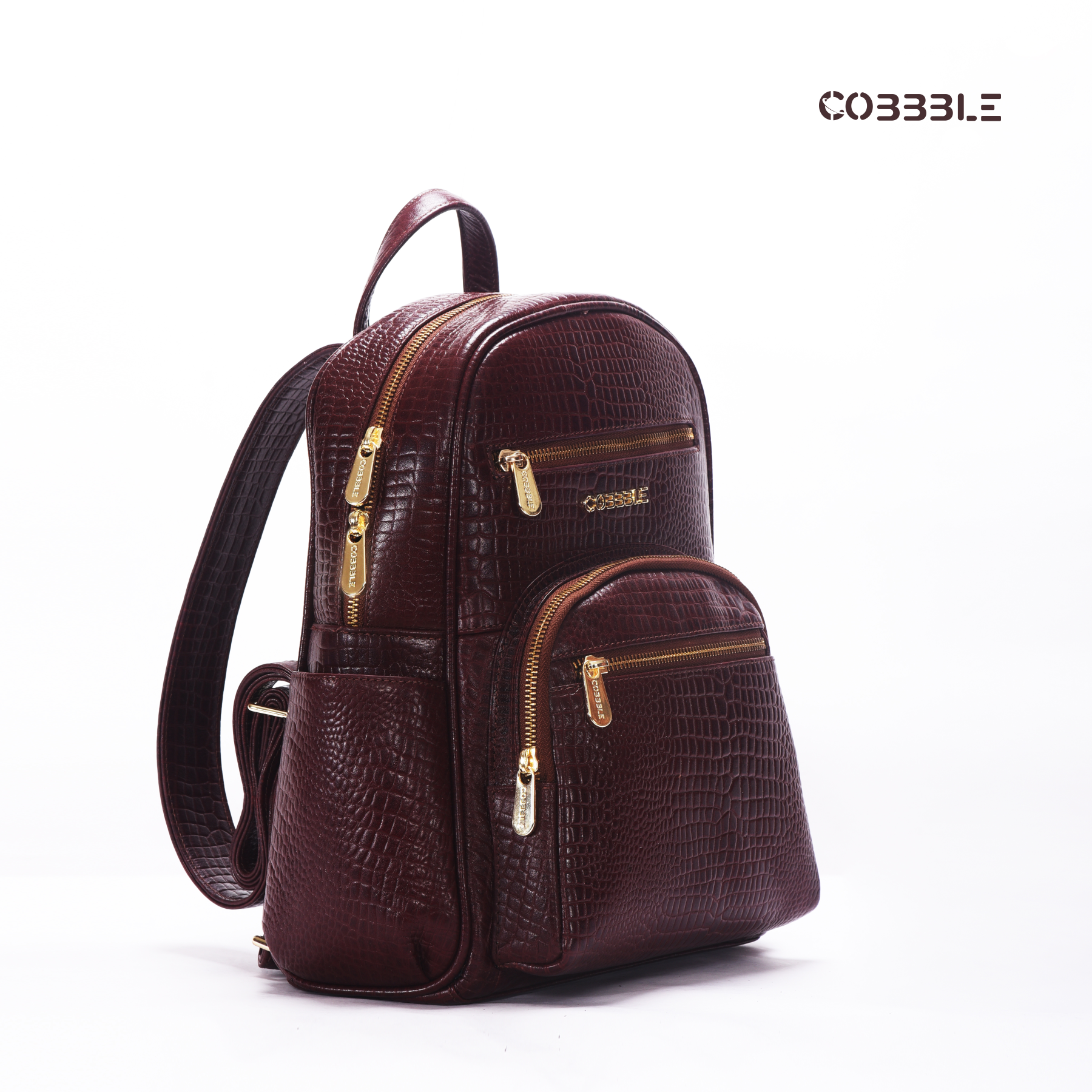 Cobbble Woman Croco Day Backpack - Cherry, Multi-Pocket