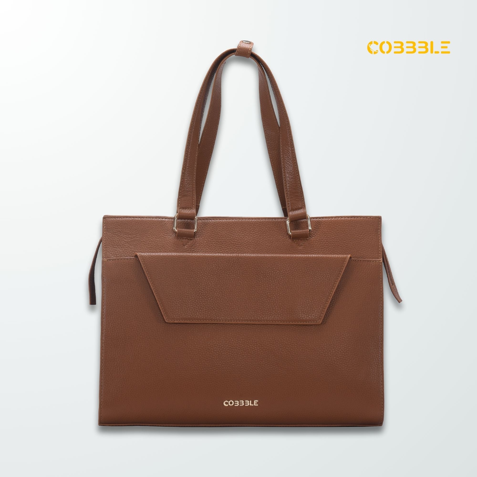 Cobbble Woman Shoulder Laptop Bag - Tan, Multi-Pocket