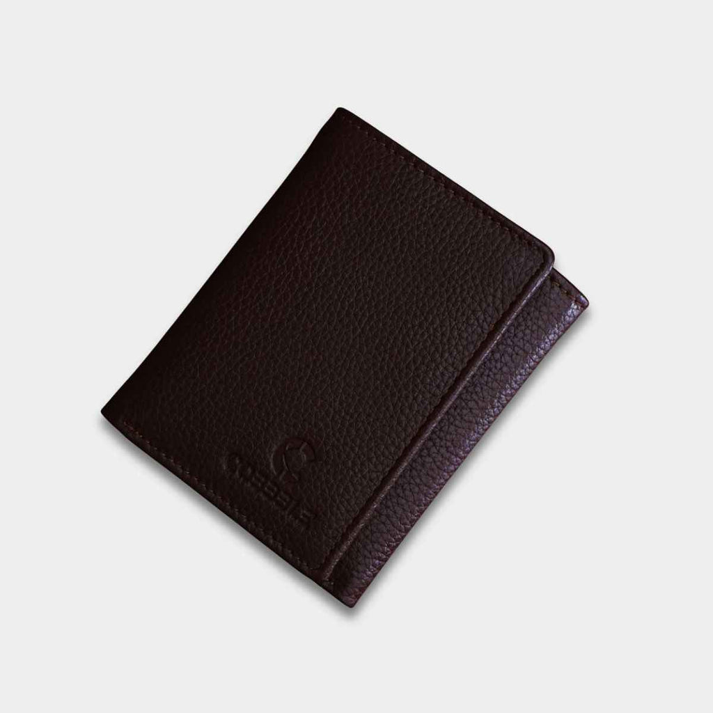 Cobbble Crest Leather Trifold Wallet - Brown