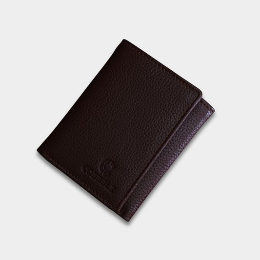 Cobbble Crest Leather Trifold Wallet - Brown
