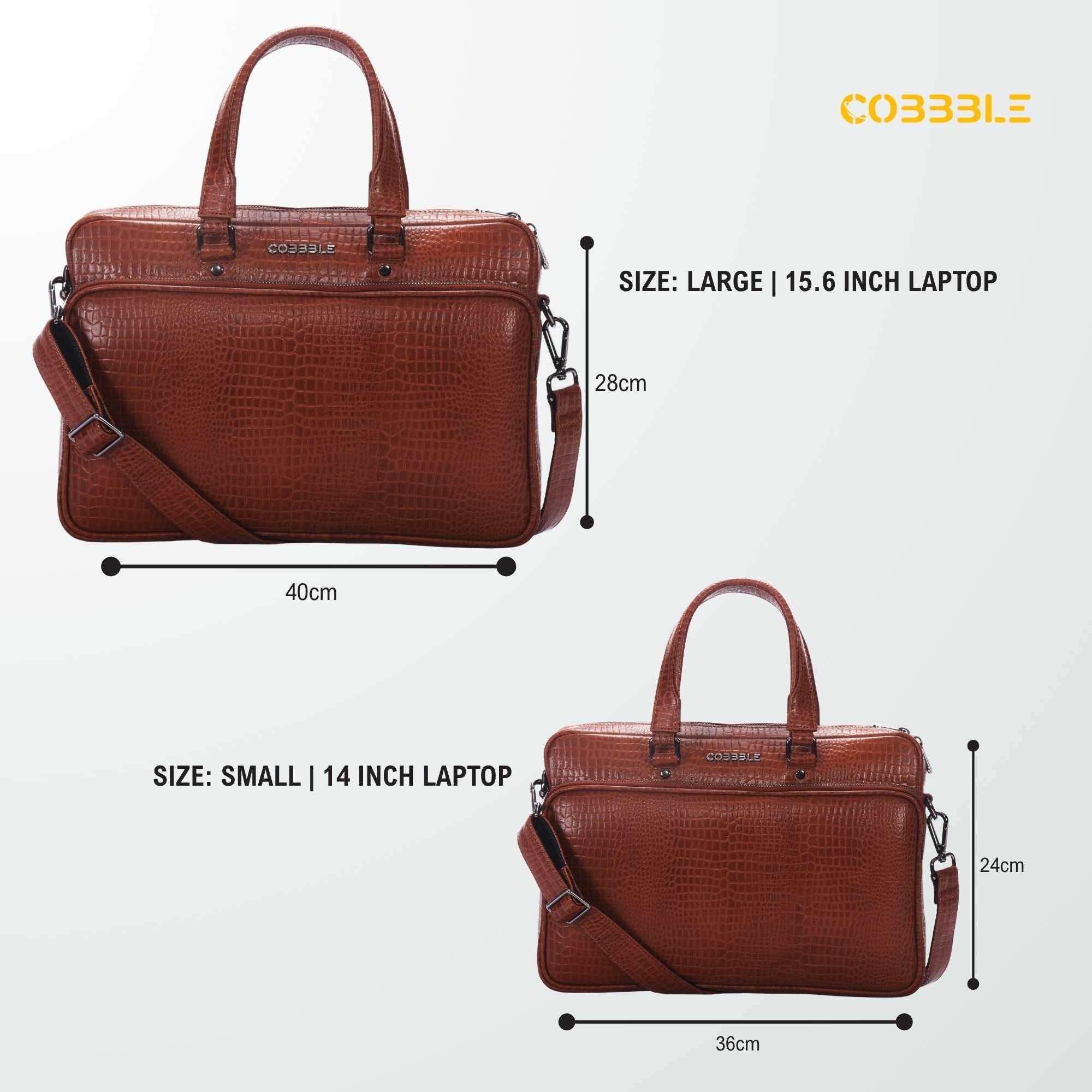 Cobbble Croco Classic Laptop Briefcase - Tan