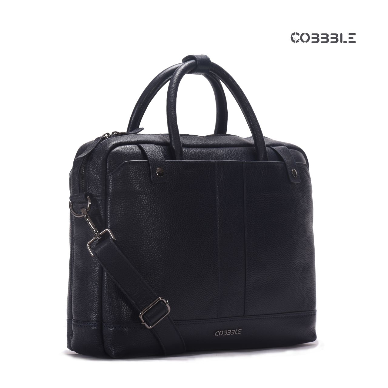 Cobbble Flat Grain Cambridge Laptop Briefcase - Black