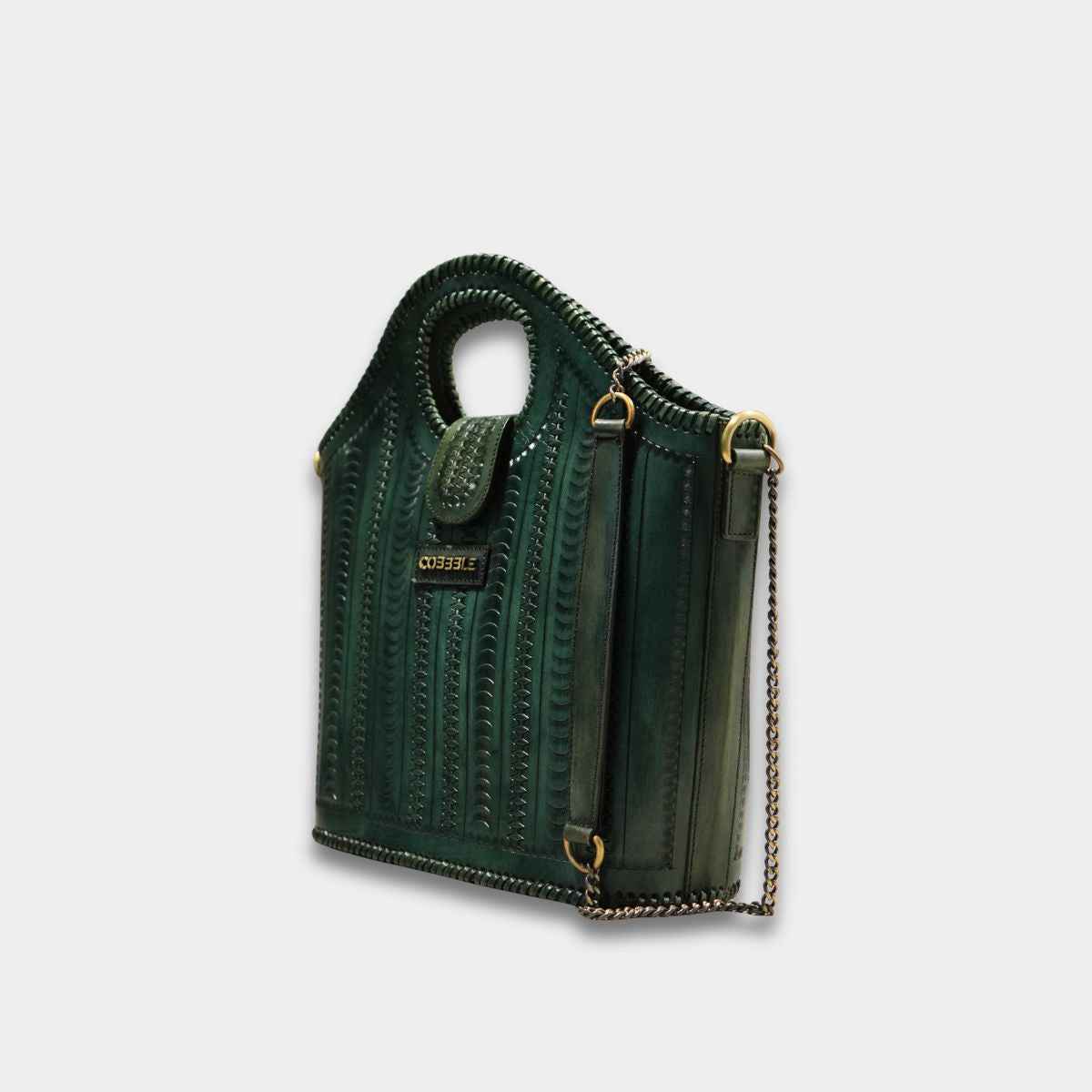 Cobbble Signature Tooled Tote - Olive Green