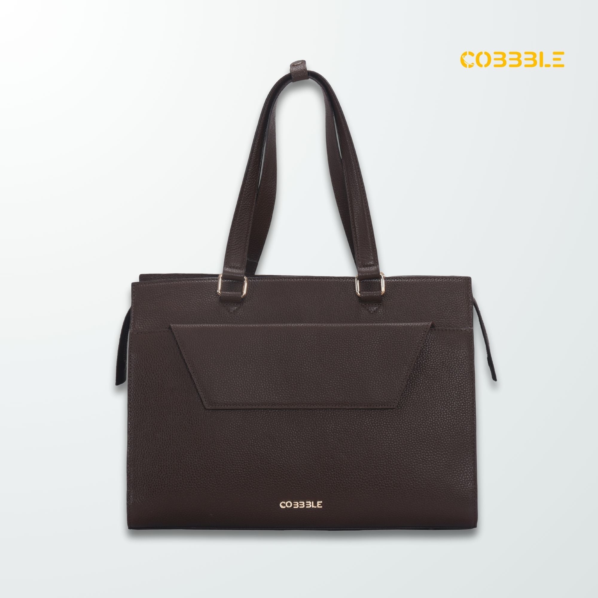 Cobbble Woman Shoulder Laptop Bag - Dark Brown, Multi-Pocket
