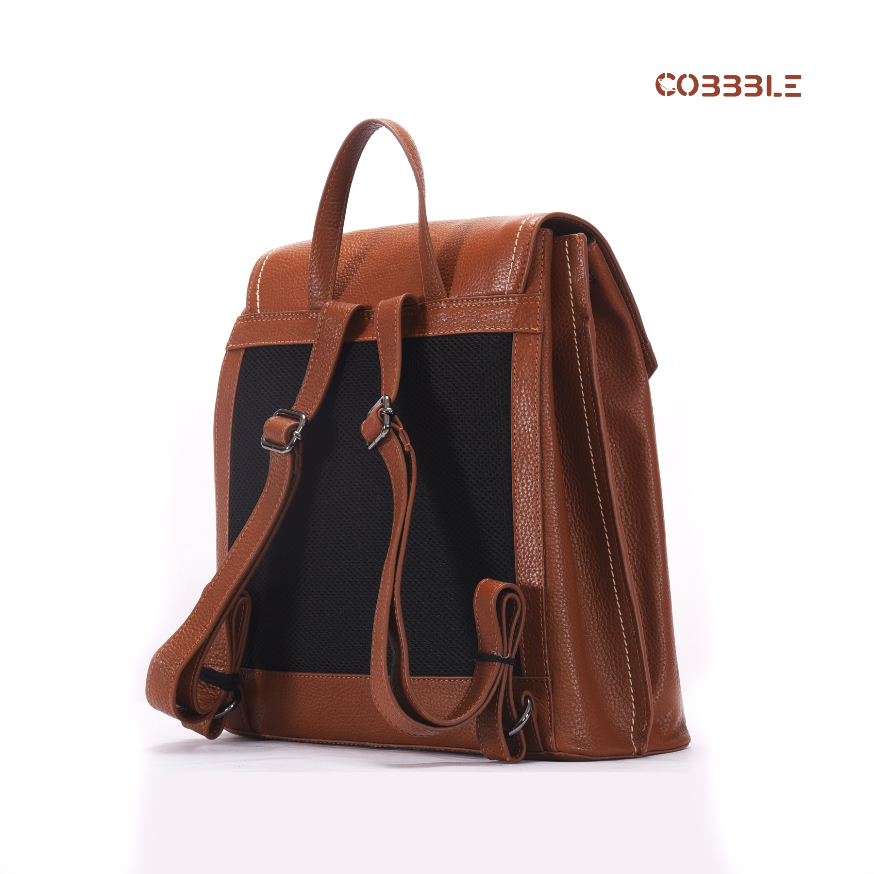 Cobbble Woman Mabel Flap Backpack – Tan, Tab Sleeve
