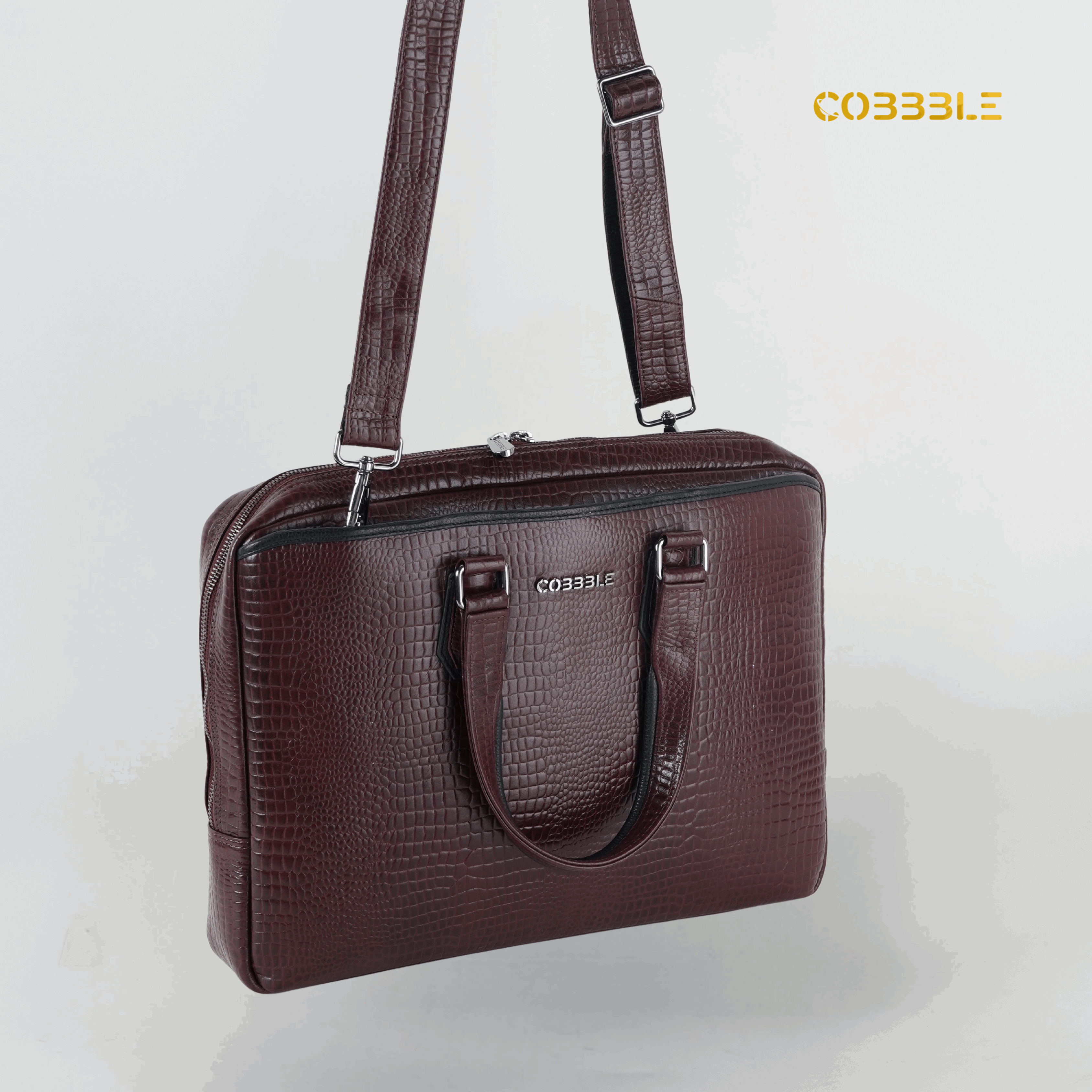Cobbble Croco Executive Laptop Briefcase - Cherry