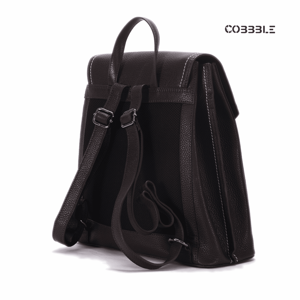Leather Backpack for Women - Cobbble Mabel Flap Backpack in Dark Brown