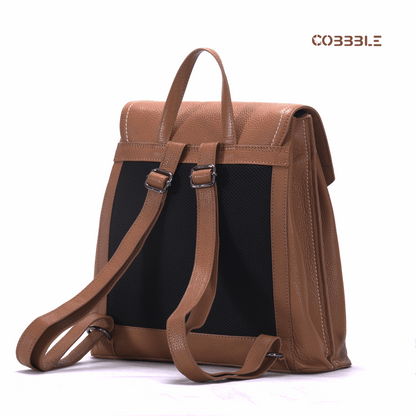 Cobbble Woman Mabel Flap Backpack – Mocha, Tab Sleeve