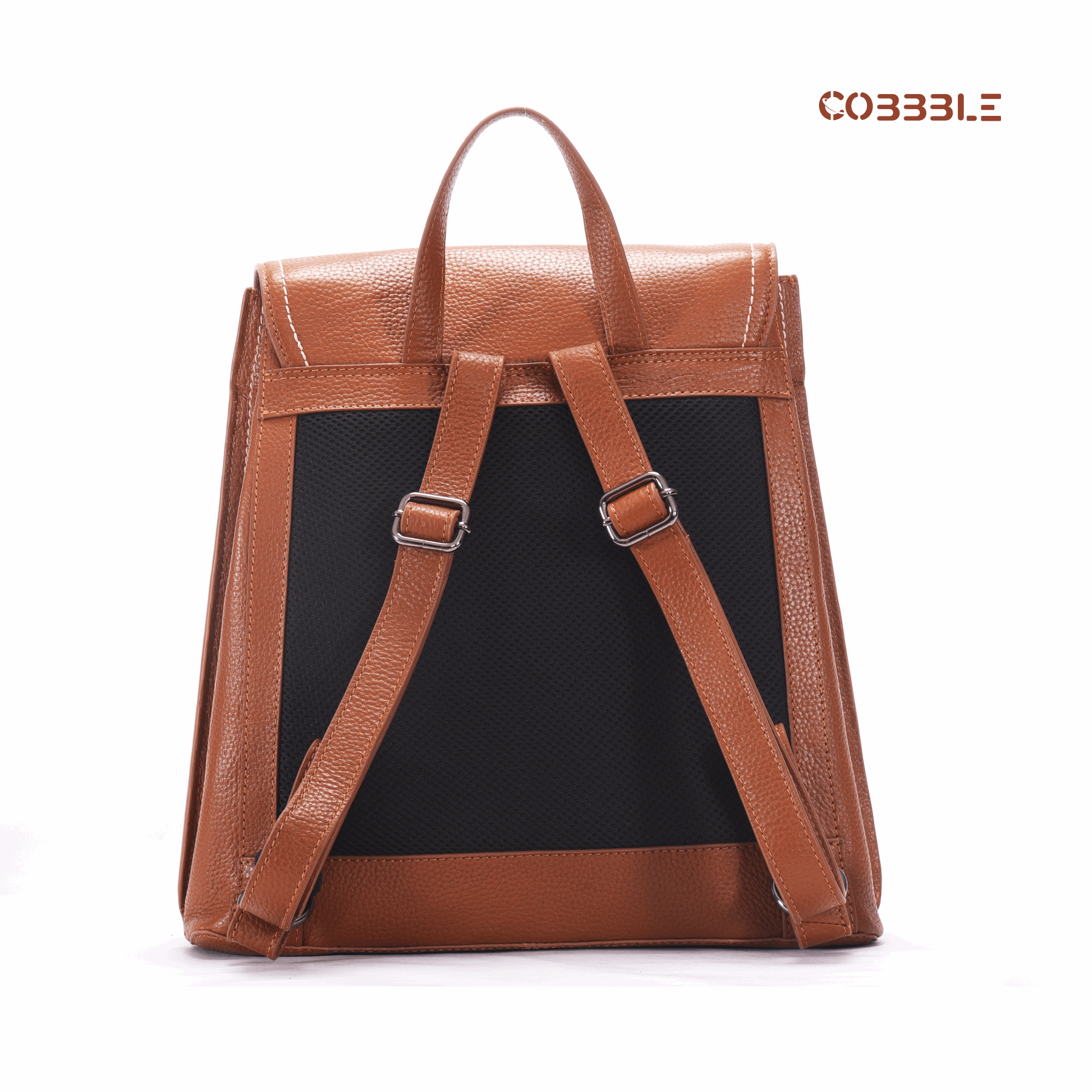 Cobbble Woman Mabel Flap Backpack – Tan, Tab Sleeve