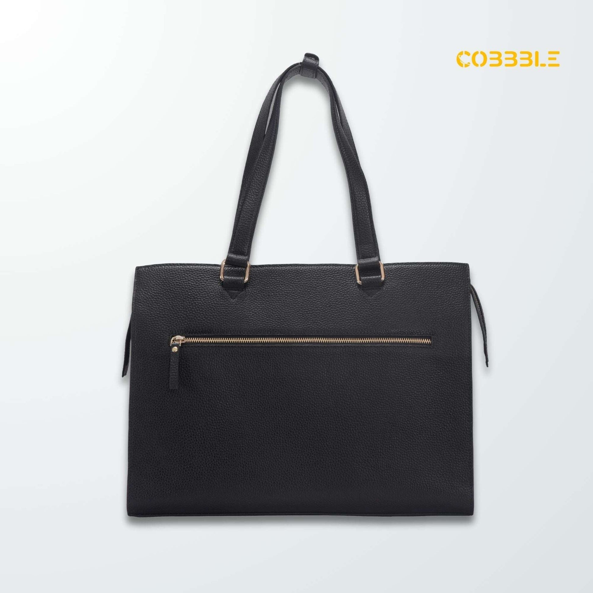 Cobbble Woman Shoulder Laptop Bag - Black, Multi-Pocket