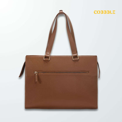 Cobbble Woman Shoulder Laptop Bag - Tan, Multi-Pocket