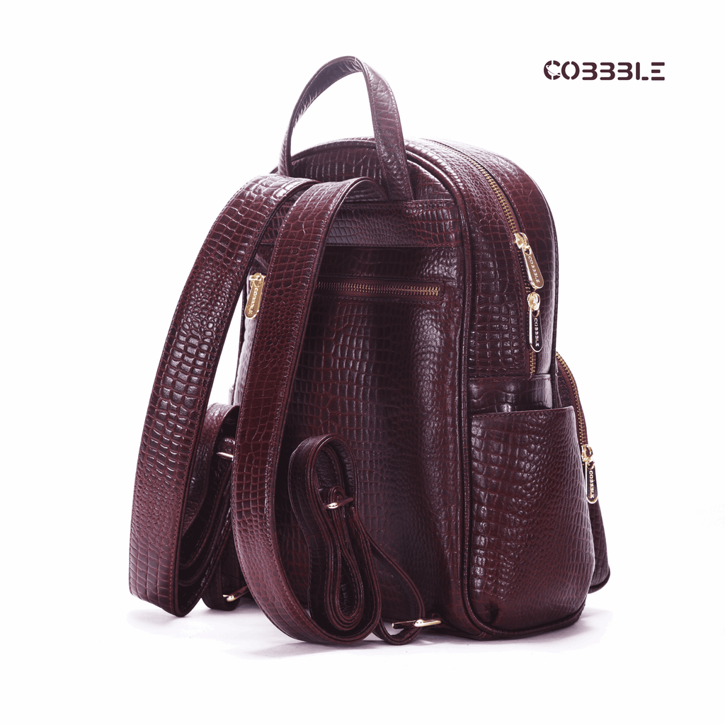 Luxury Backpack for Women - Cobbble Croco Day Backpack in Cherry