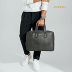 Cobbble Croco Executive Laptop Briefcase - Olive Leather