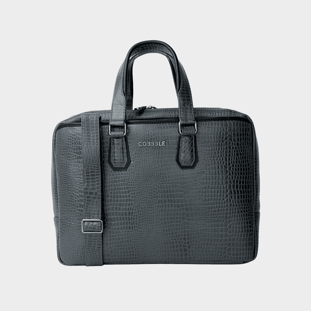 Cobbble Croco Executive Laptop Briefcase - Grey Leather