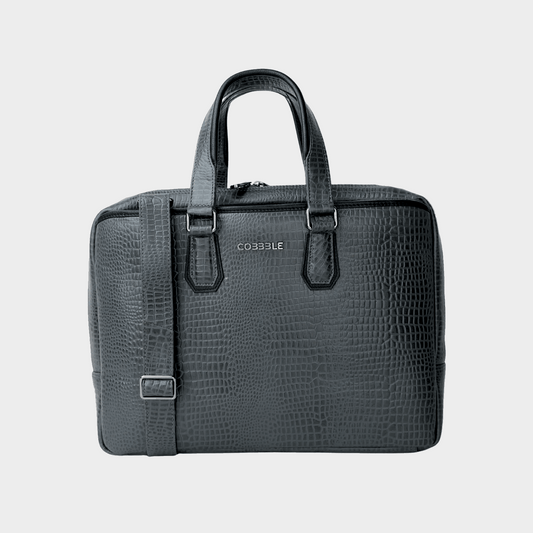 Cobbble Croco Executive Laptop Briefcase - Grey