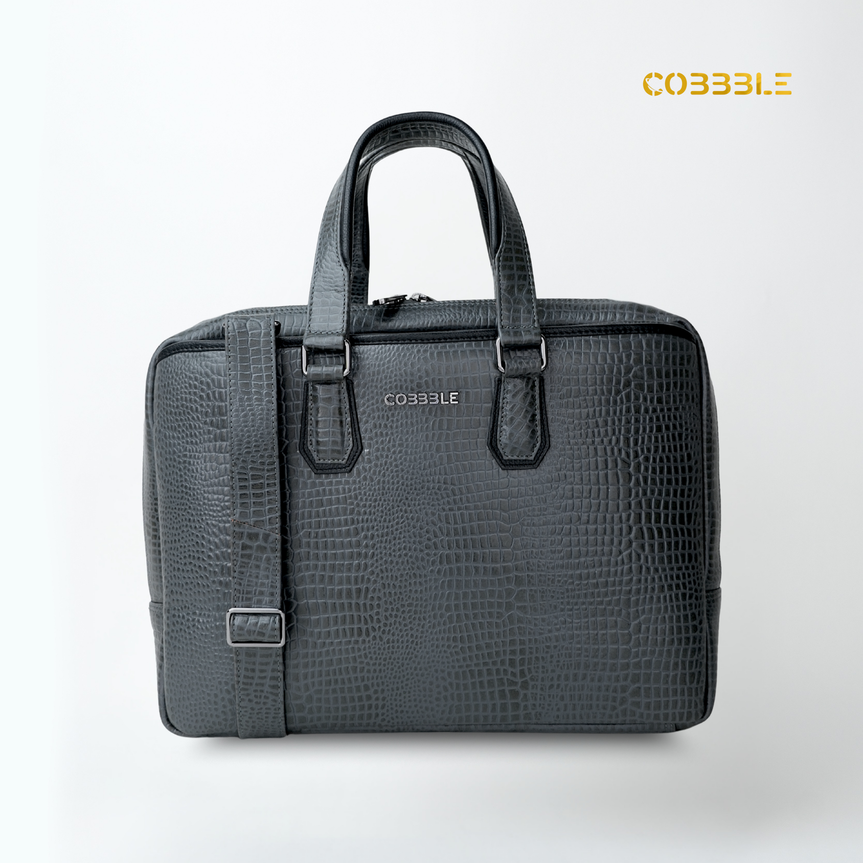Cobbble Croco Executive Laptop Briefcase - Grey
