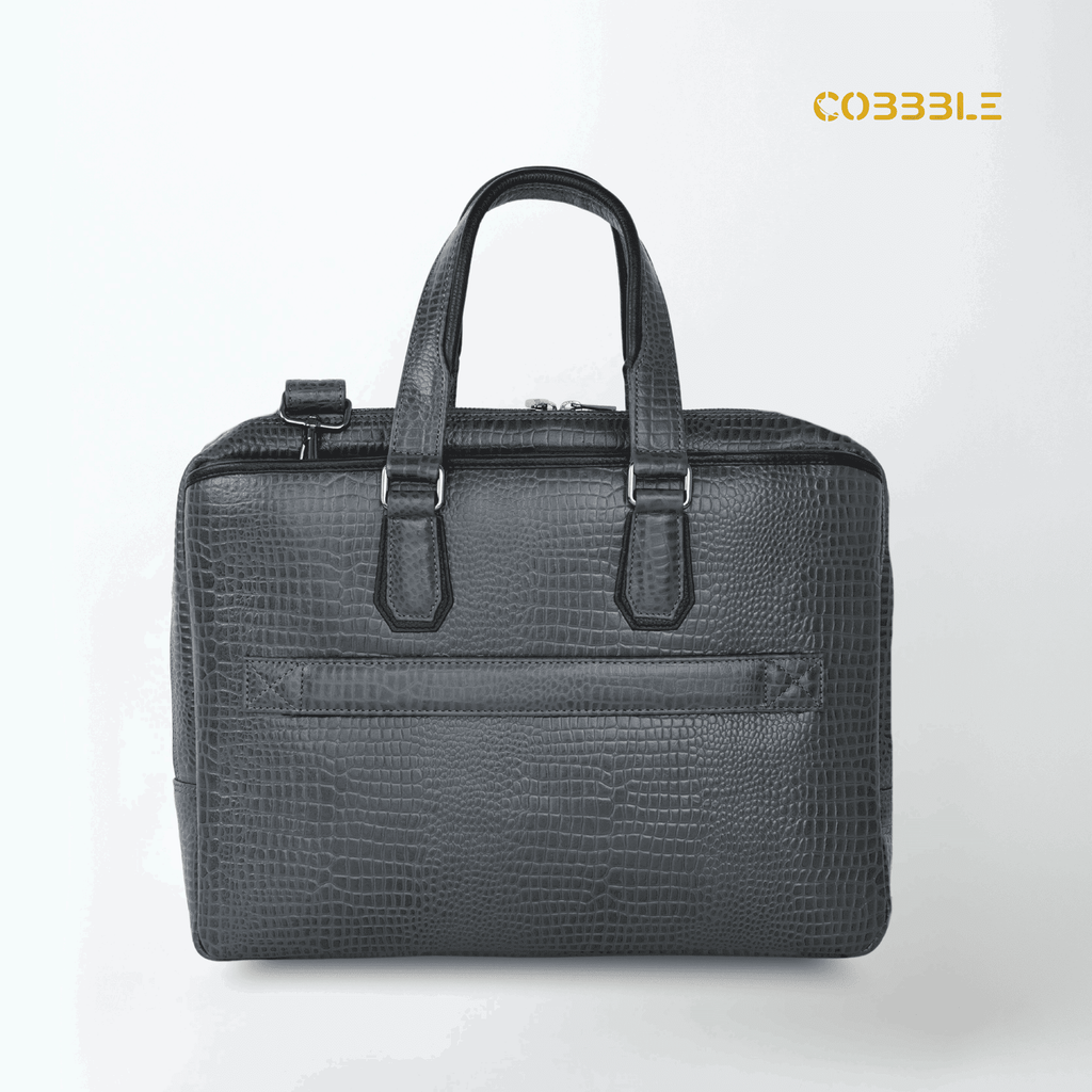 Cobbble Croco Executive Laptop Briefcase - Grey Leather