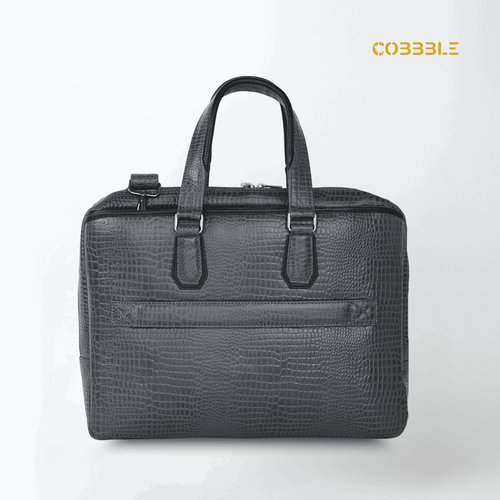 Cobbble Croco Executive Laptop Briefcase - Grey Leather