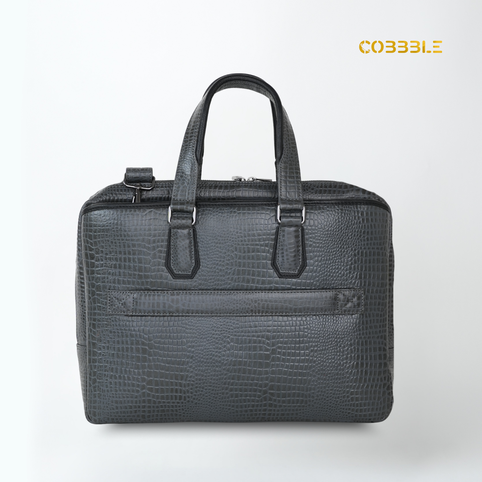 Cobbble Croco Executive Laptop Briefcase - Grey