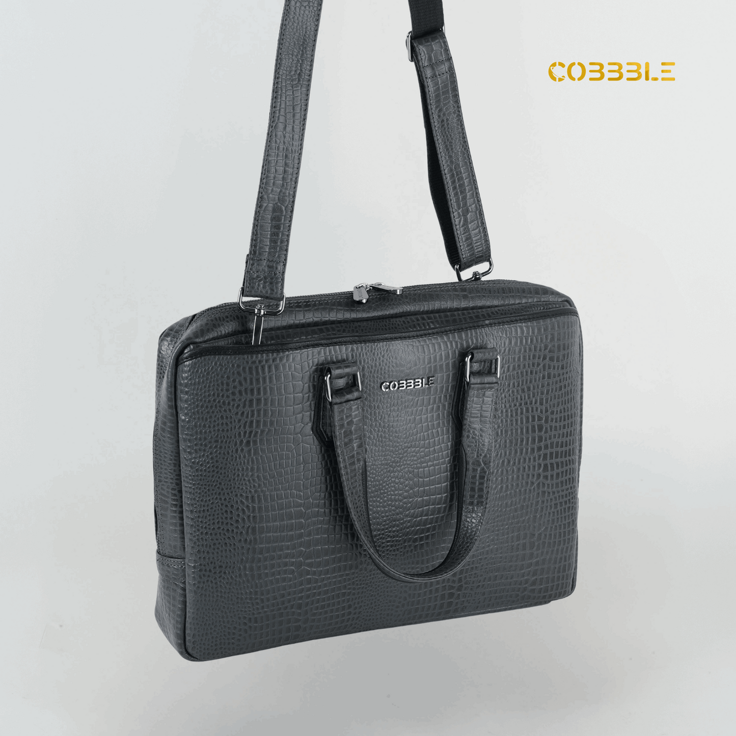 Cobbble Croco Executive Laptop Briefcase - Grey
