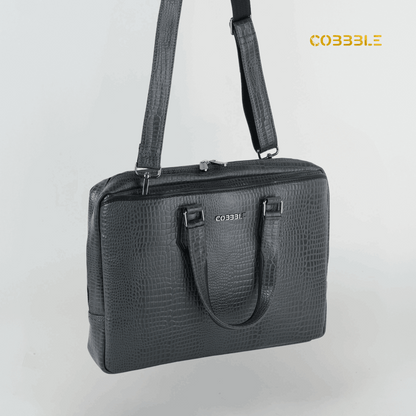 Cobbble Croco Executive Laptop Briefcase - Grey