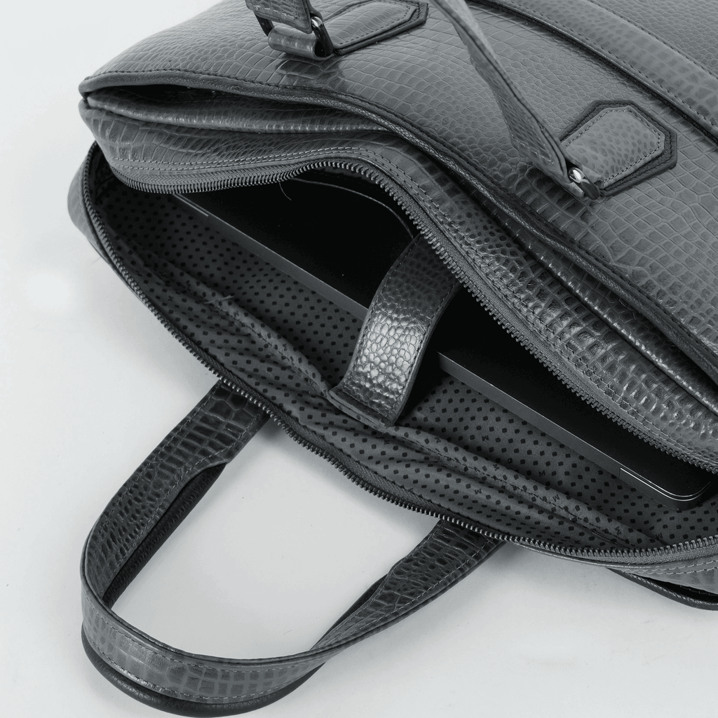 Cobbble Croco Executive Laptop Briefcase - Grey Leather