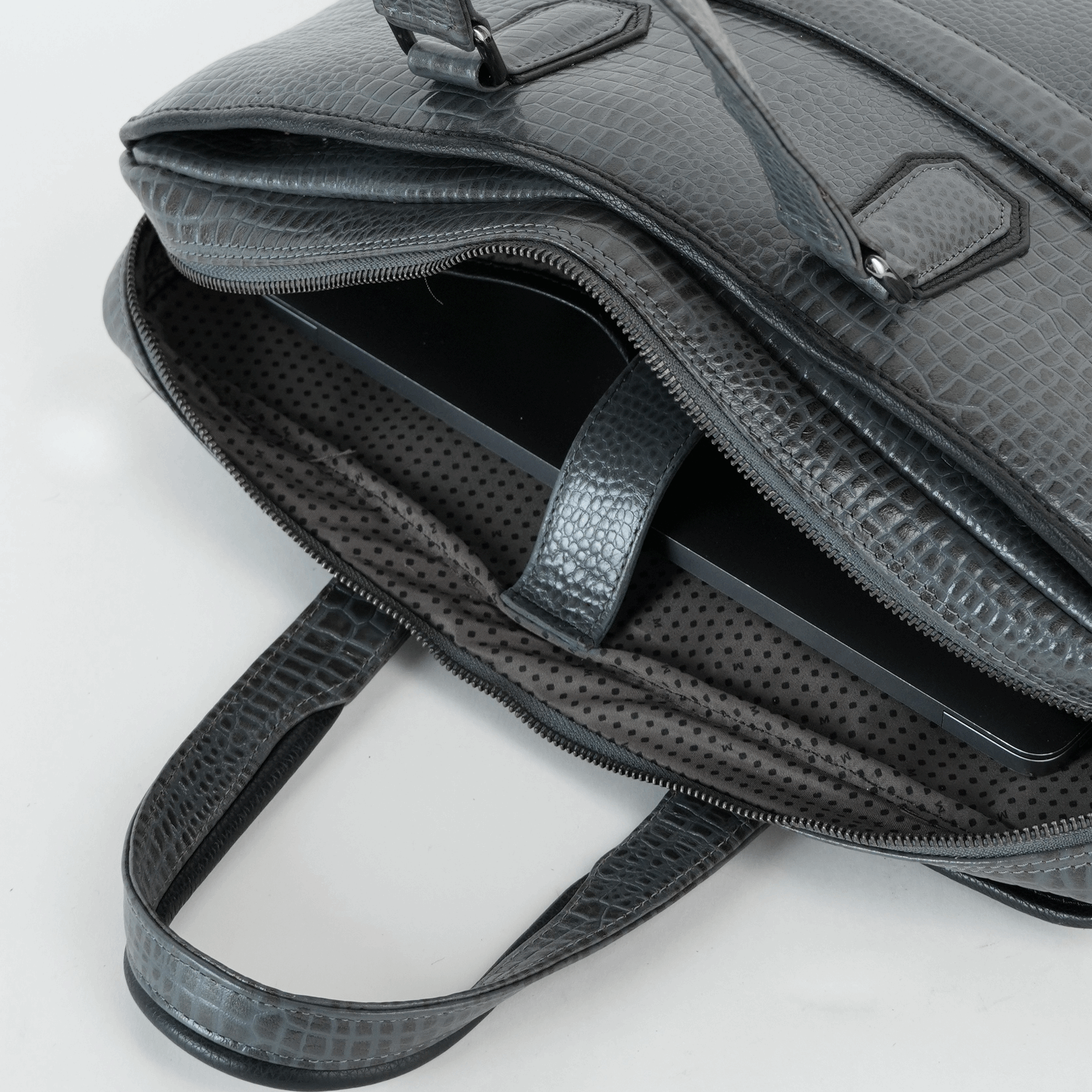 Cobbble Croco Executive Laptop Briefcase - Grey