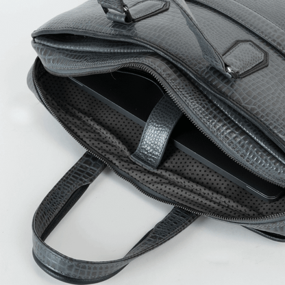 Cobbble Croco Executive Laptop Briefcase - Grey