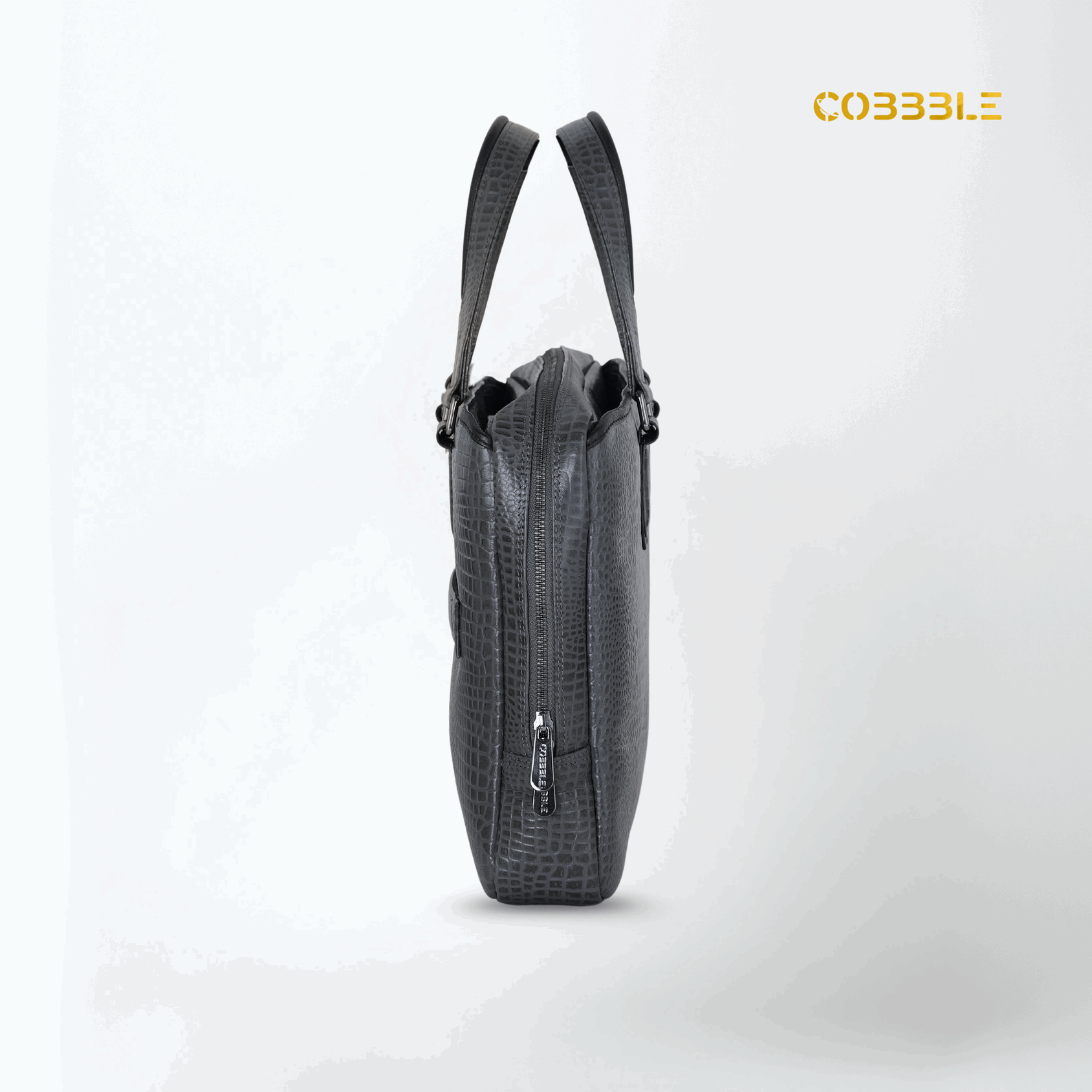 Cobbble Croco Executive Laptop Briefcase - Grey