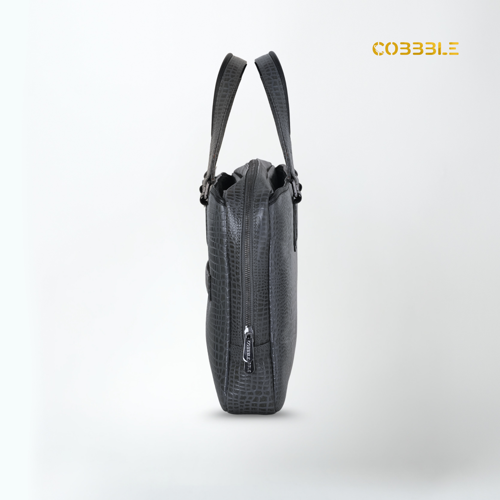 Cobbble Croco Executive Laptop Briefcase - Grey