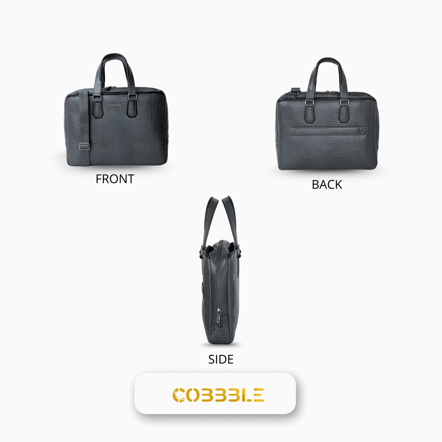 Cobbble Croco Executive Laptop Briefcase - Grey