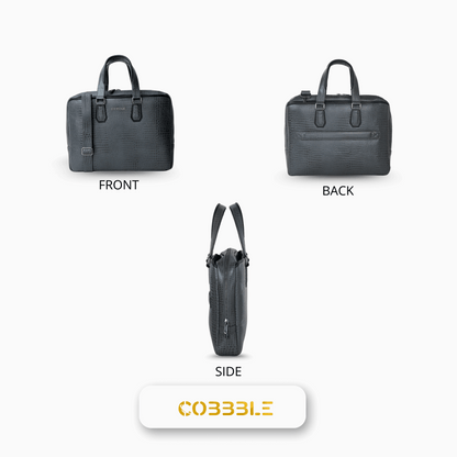 Cobbble Croco Executive Laptop Briefcase - Grey