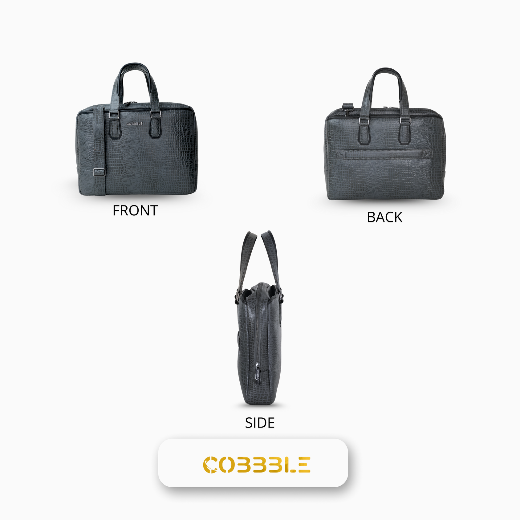 Cobbble Croco Executive Laptop Briefcase - Grey