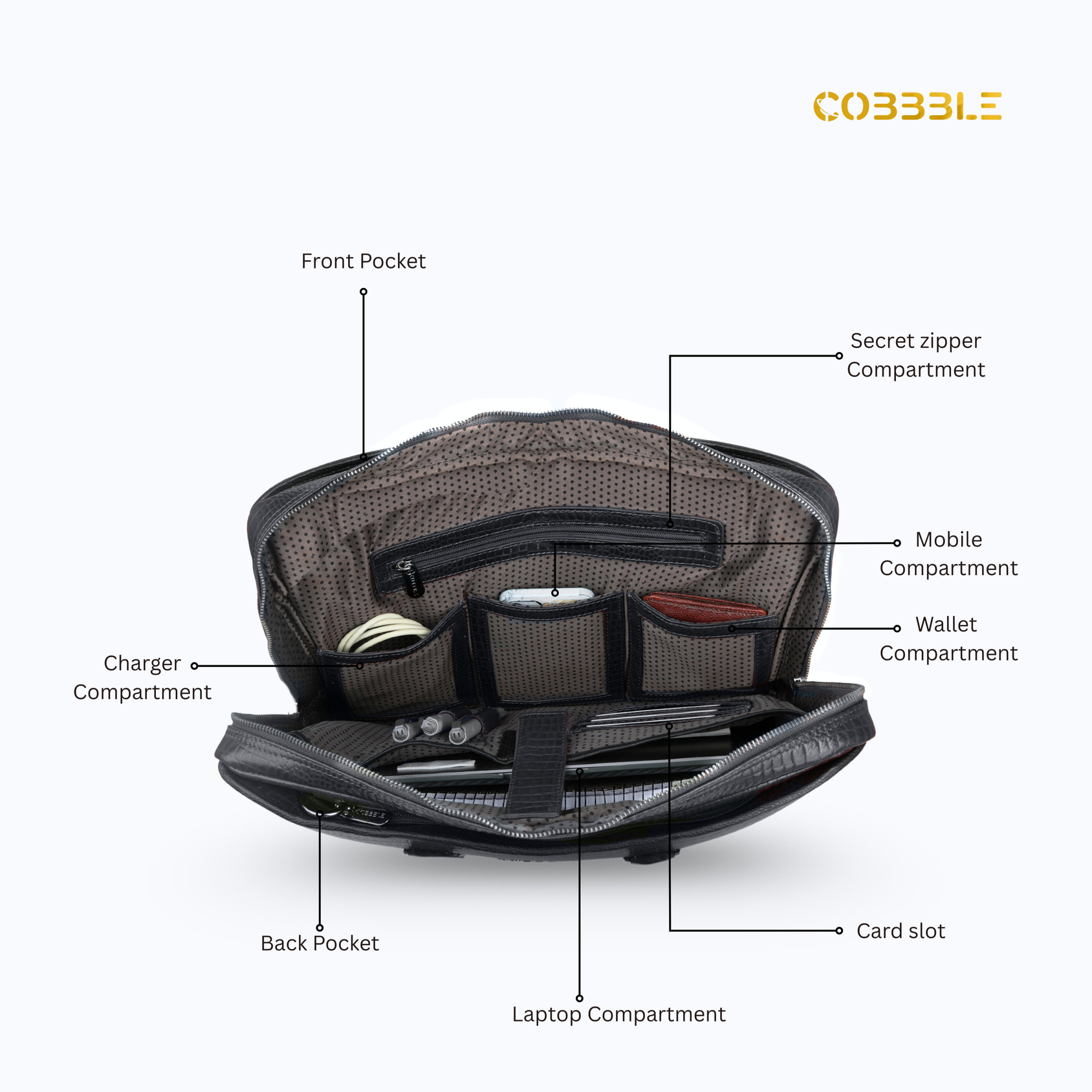 Cobbble Croco Executive Laptop Briefcase - Grey