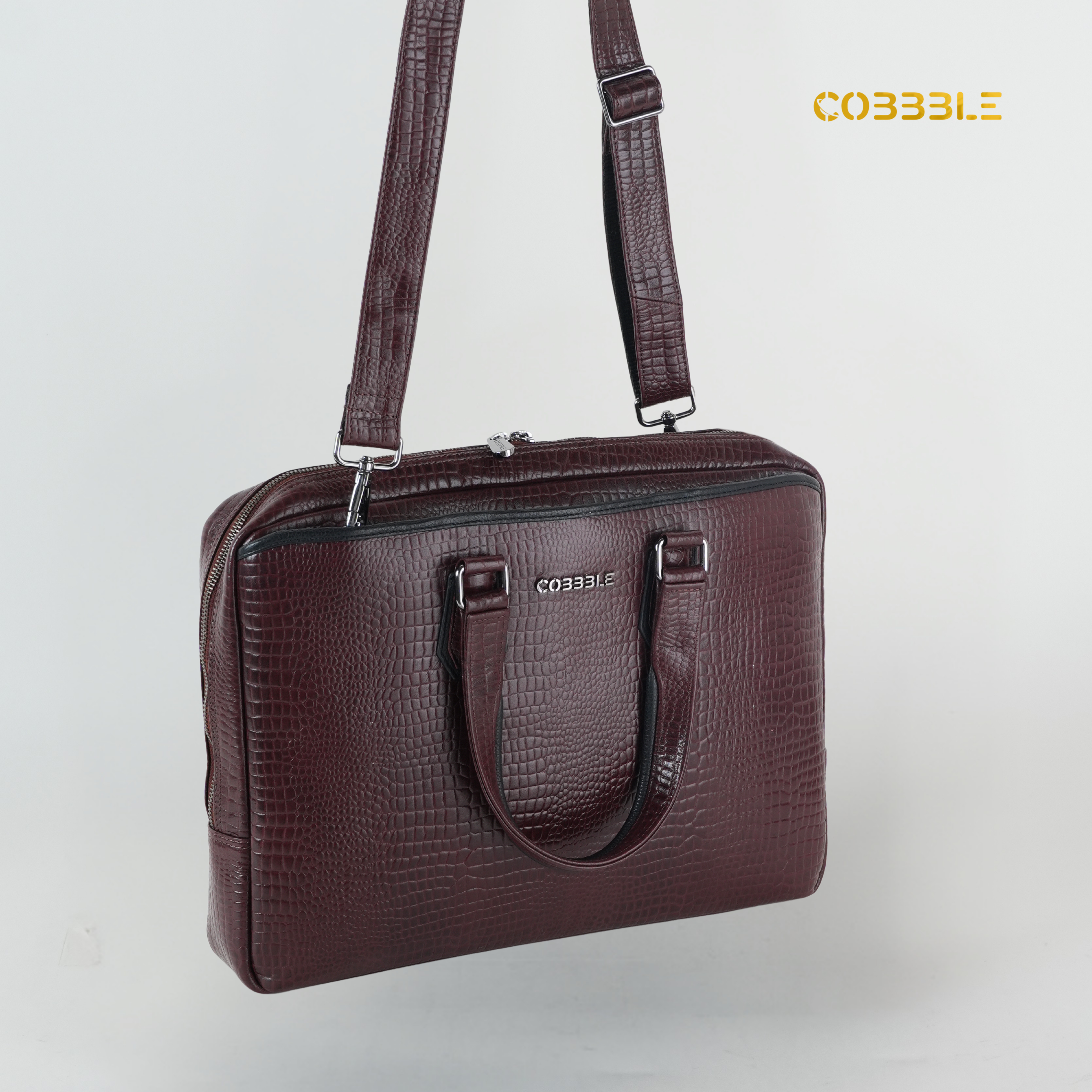 Cobbble Croco Executive Laptop Briefcase - Cherry