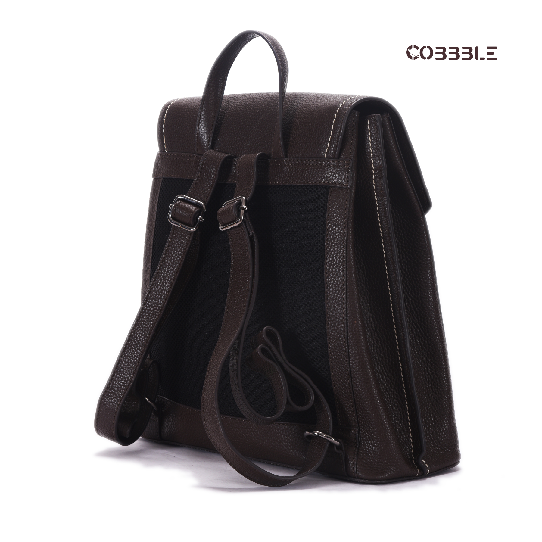 Cobbble Woman Mabel Flap Backpack – Dark Brown, Tab Sleeve