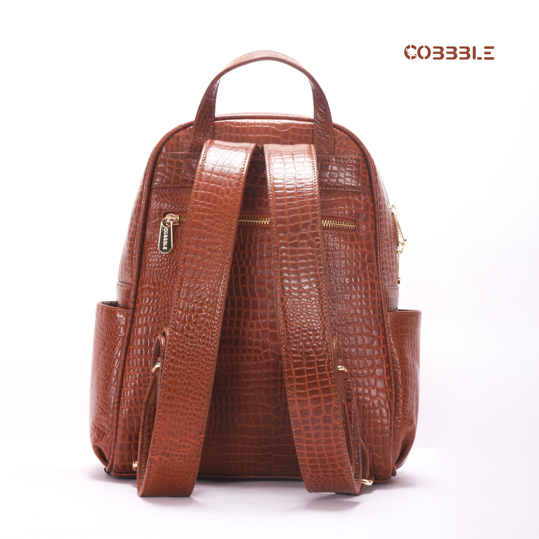 Cobbble Woman Croco Day Backpack - Tan, Multi-Pocket
