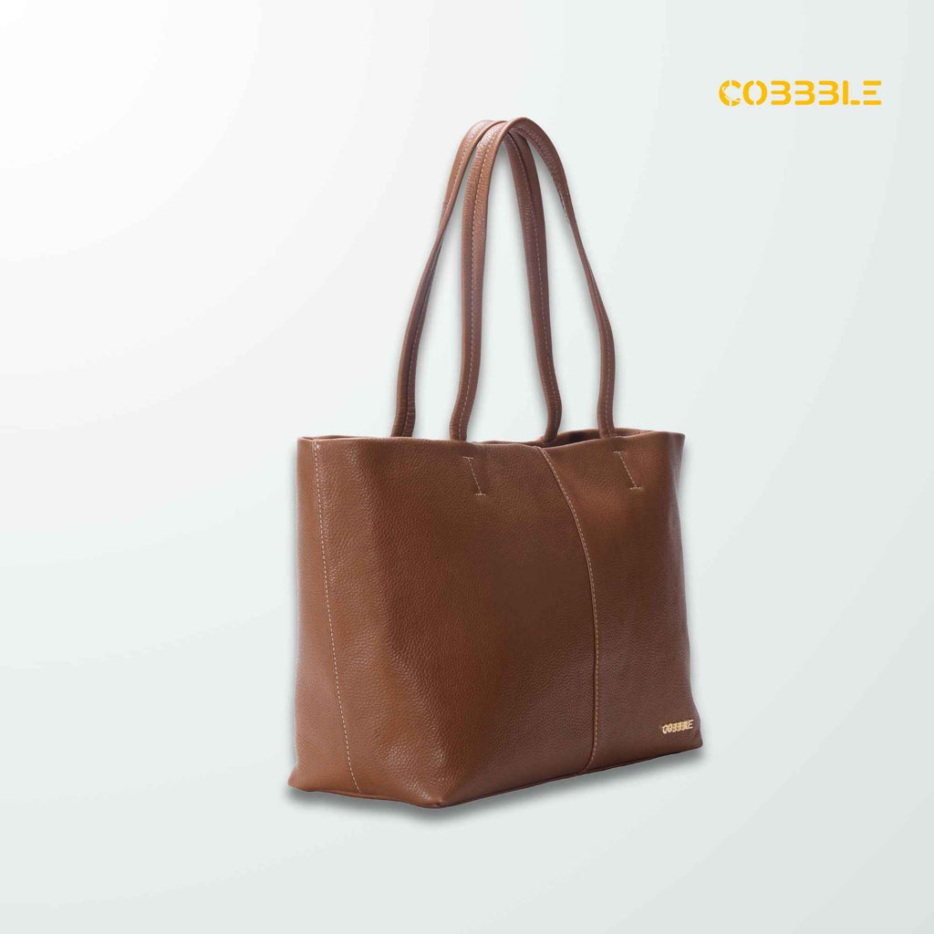 Leather Tote Bag for Women - Cobbble Classic Tote Bag - Tan