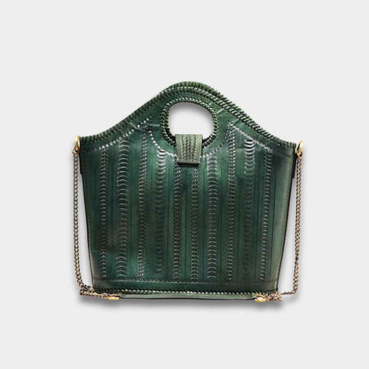 Cobbble Signature Tooled Tote - Olive Green