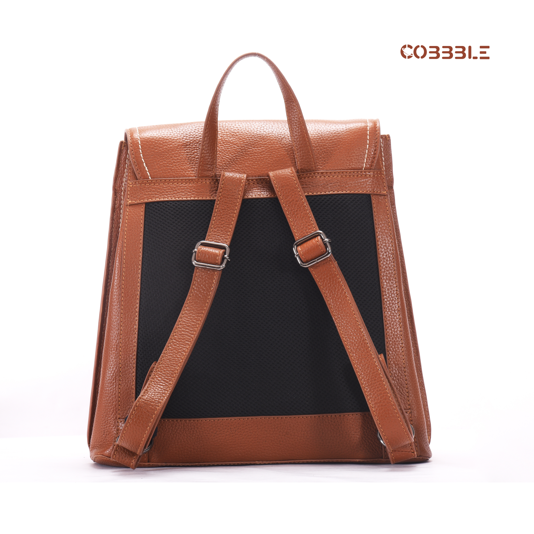 Cobbble Woman Mabel Flap Backpack – Tan, Tab Sleeve