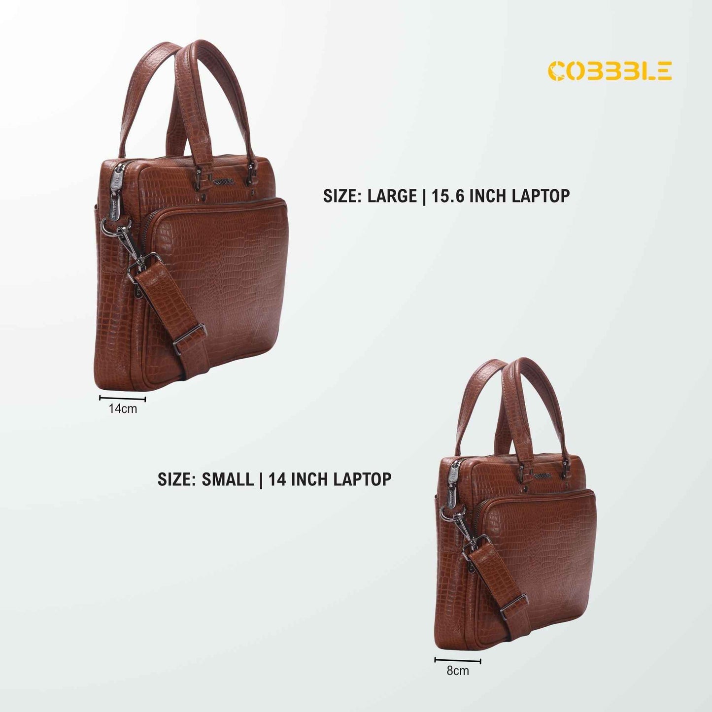 Cobbble Croco Classic Laptop Briefcase - Tan