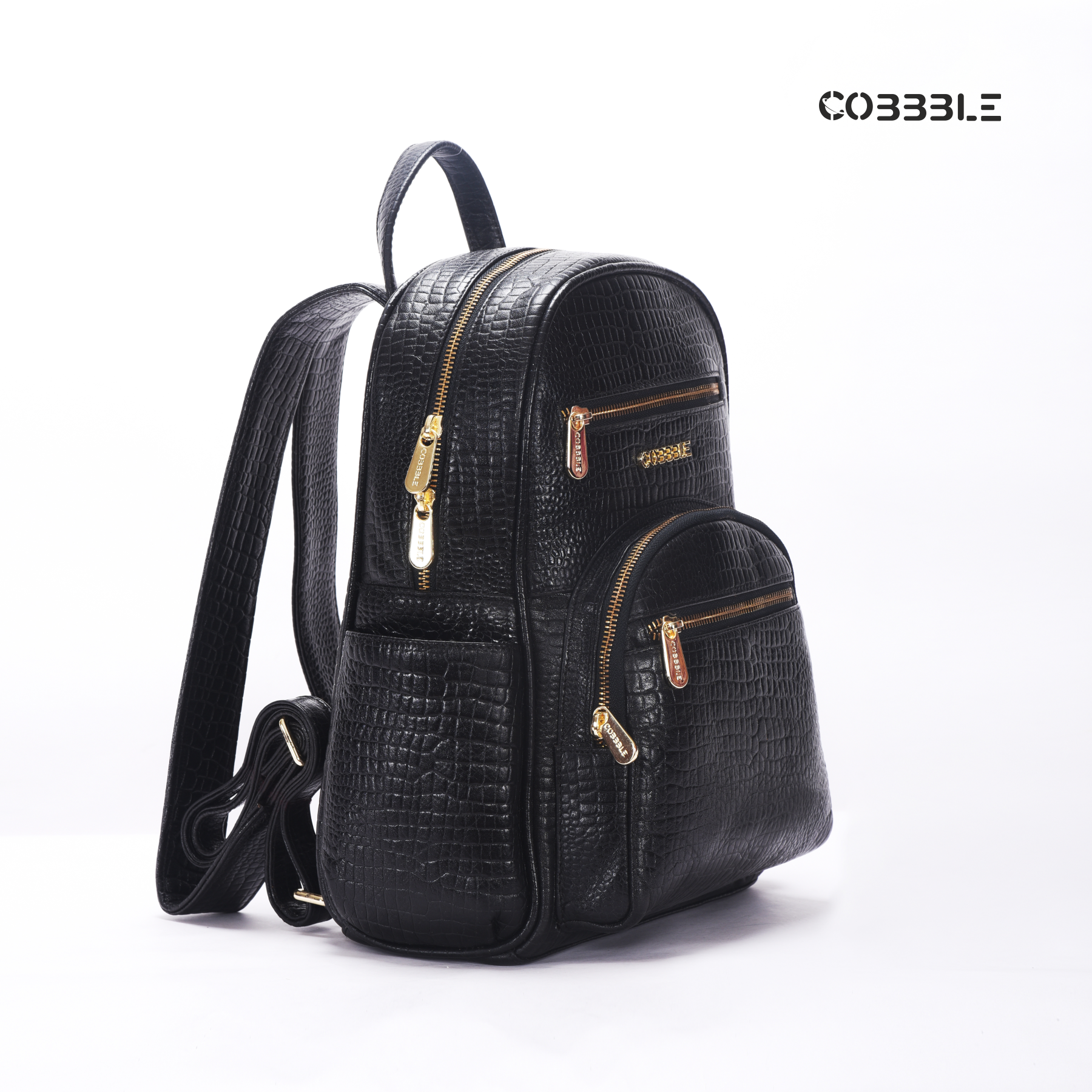 Cobbble Woman Croco Day Backpack - Black, Multi-Pocket