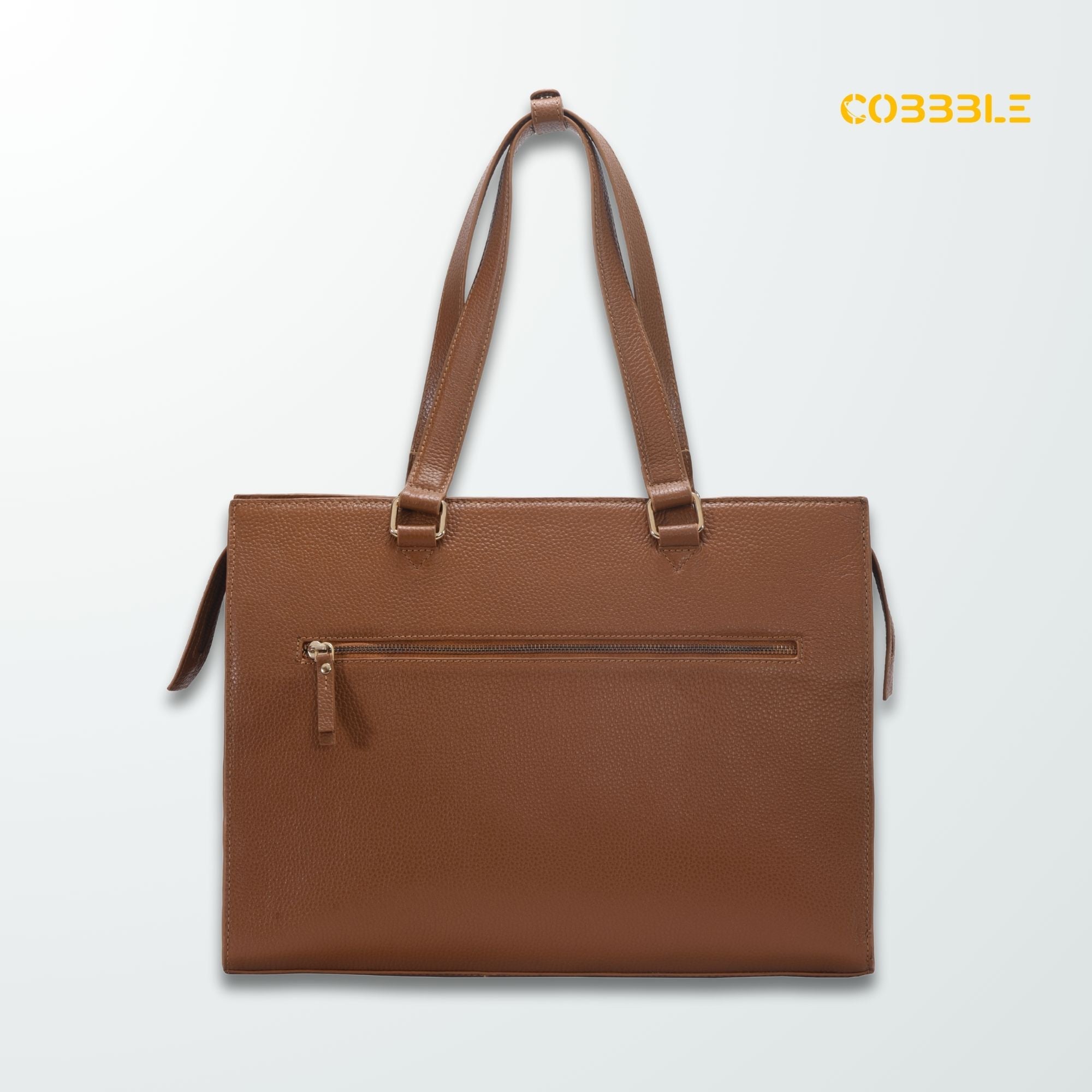 Cobbble Woman Shoulder Laptop Bag - Tan, Multi-Pocket