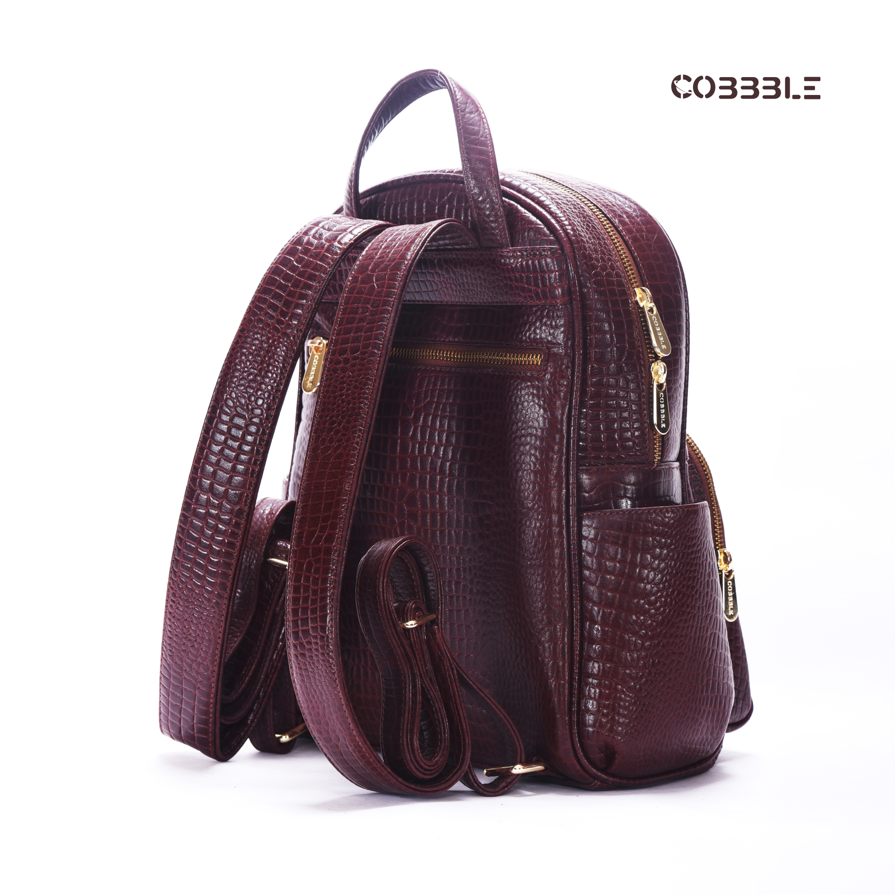 Cobbble Woman Croco Day Backpack - Cherry, Multi-Pocket